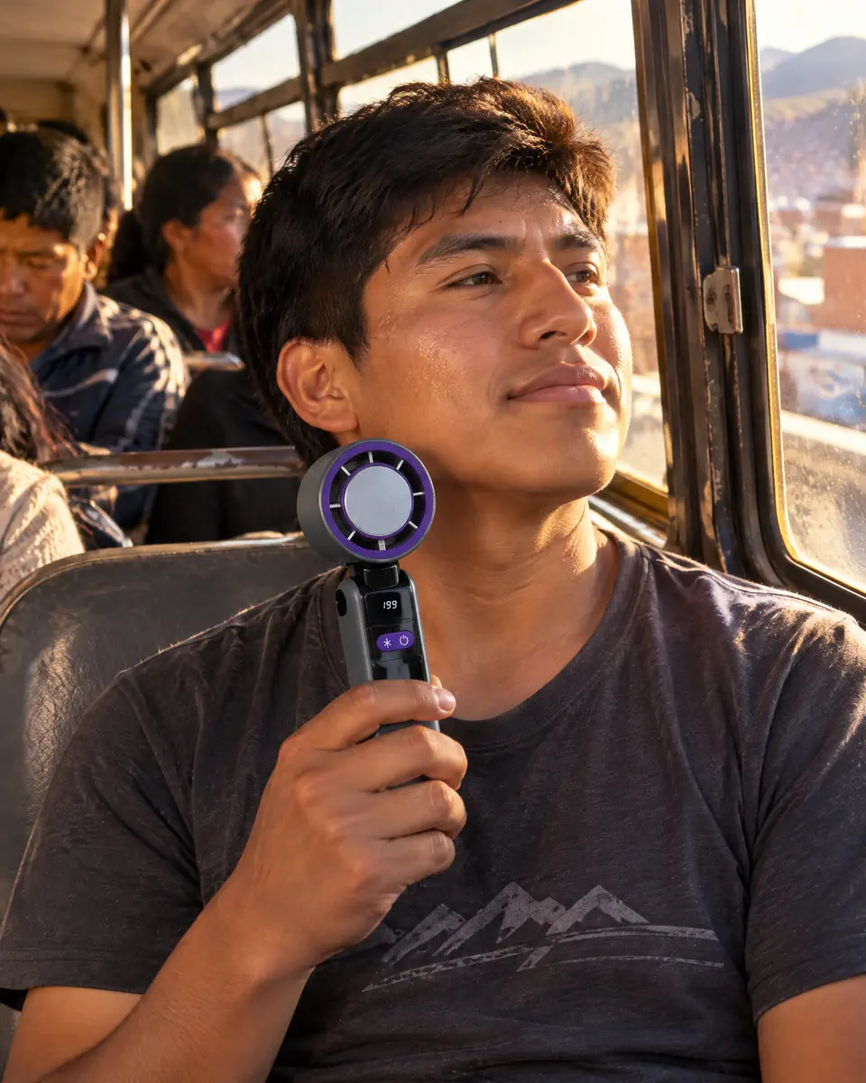 Un chico lo usa sentado en el micro